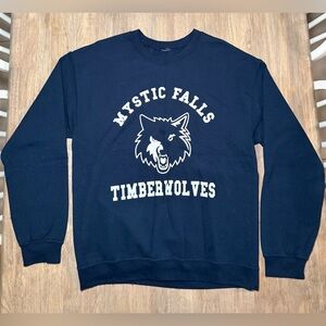 Vampire Diaries Stefan Salvatore #17 Mystic Falls Timberwolves Navy Blue Sweater